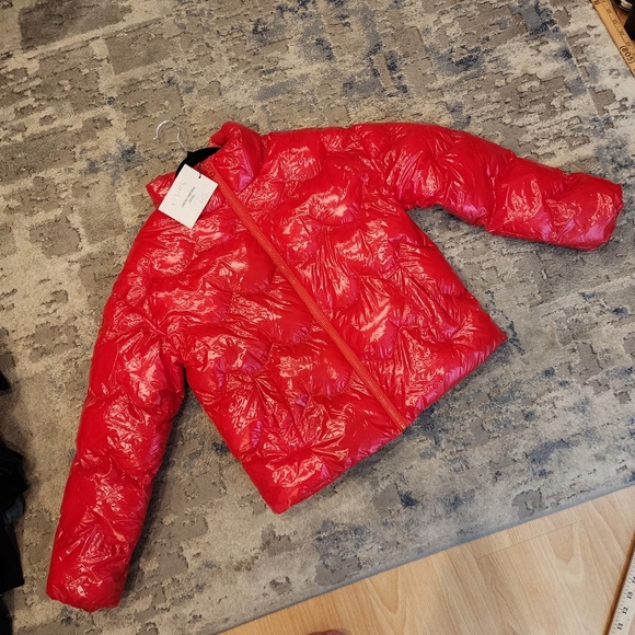 NWT DELUC Versani Shiny Red Puffer Zip Jacket Nylon Size XS - Picture 9 of 16